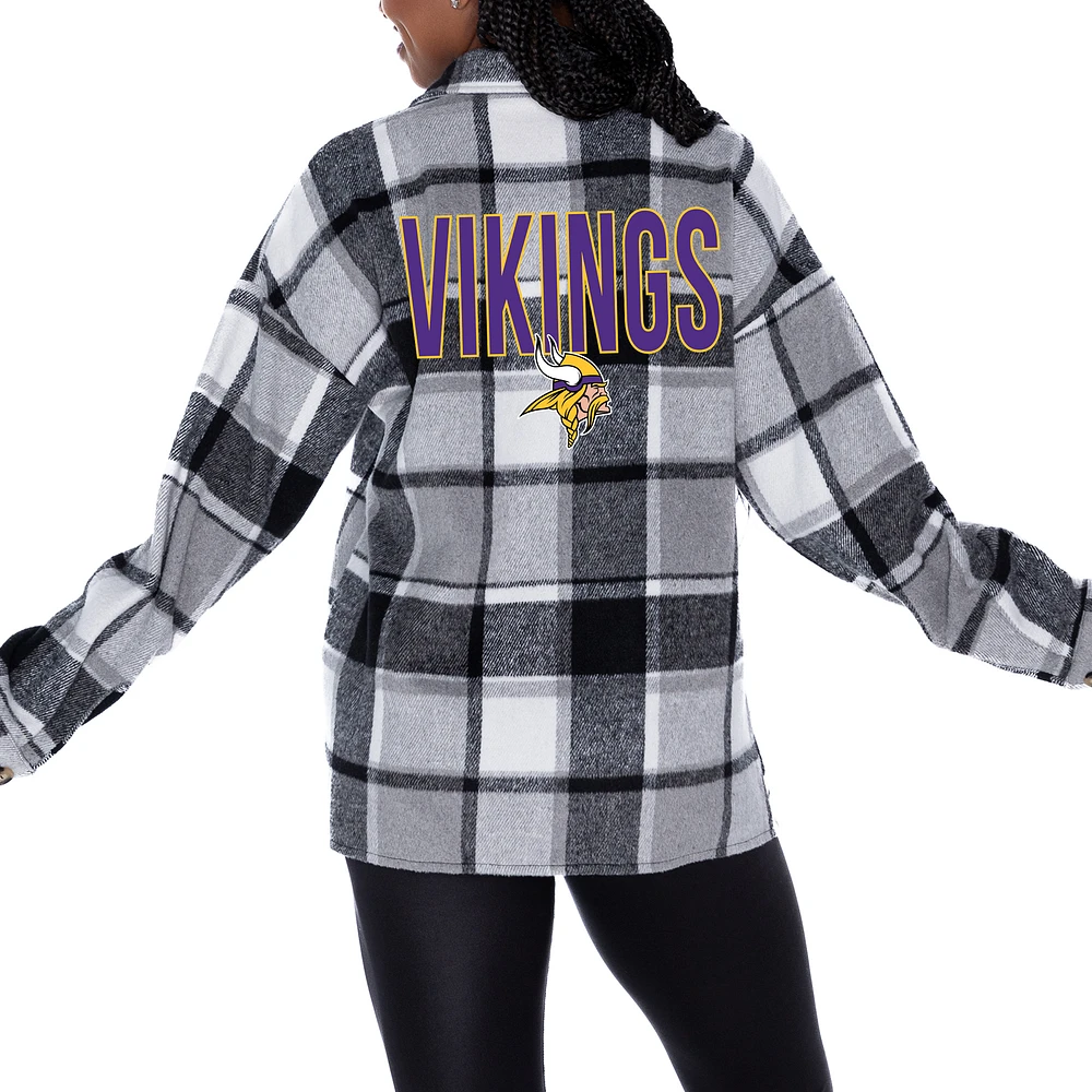 Women's Gameday Couture Gray Minnesota Vikings Fieldside Fun Plaid Button-Up Overshirt