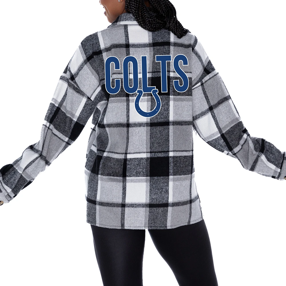 Women's Gameday Couture Gray Indianapolis Colts Fieldside Fun Plaid Button-Up Overshirt