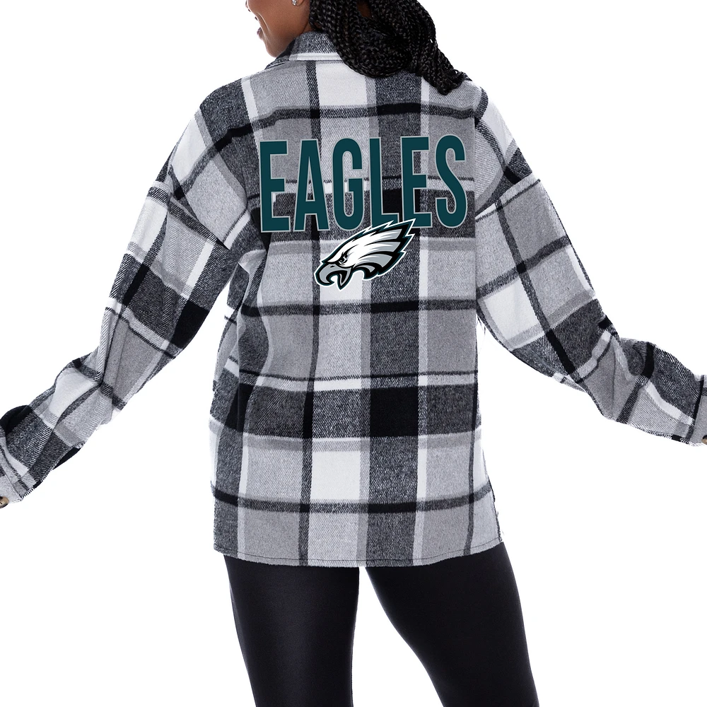 Women's Gameday Couture Gray Philadelphia Eagles Fieldside Fun Plaid Button-Up Overshirt