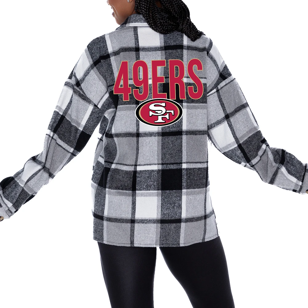 Women's Gameday Couture Gray San Francisco 49ers Fieldside Fun Plaid Button-Up Overshirt