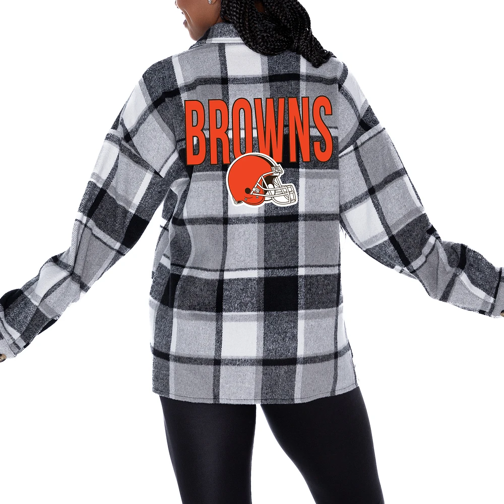 Women's Gameday Couture Gray Cleveland Browns Fieldside Fun Plaid Button-Up Overshirt