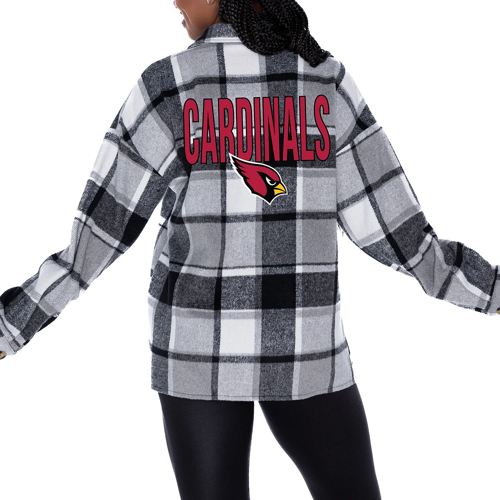 Women's Gameday Couture Gray Arizona Cardinals Fieldside Fun Plaid Button-Up Overshirt