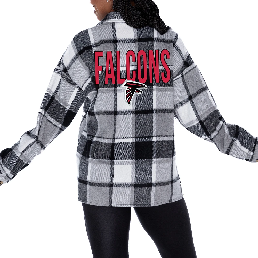 Women's Gameday Couture Gray Atlanta Falcons Fieldside Fun Plaid Button-Up Overshirt