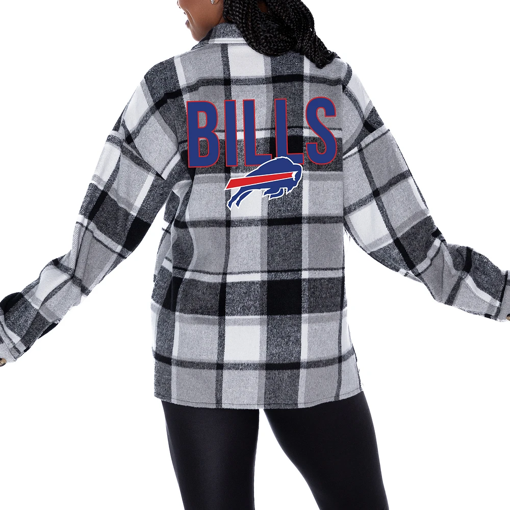 Women's Gameday Couture Gray Buffalo Bills Fieldside Fun Plaid Button-Up Overshirt