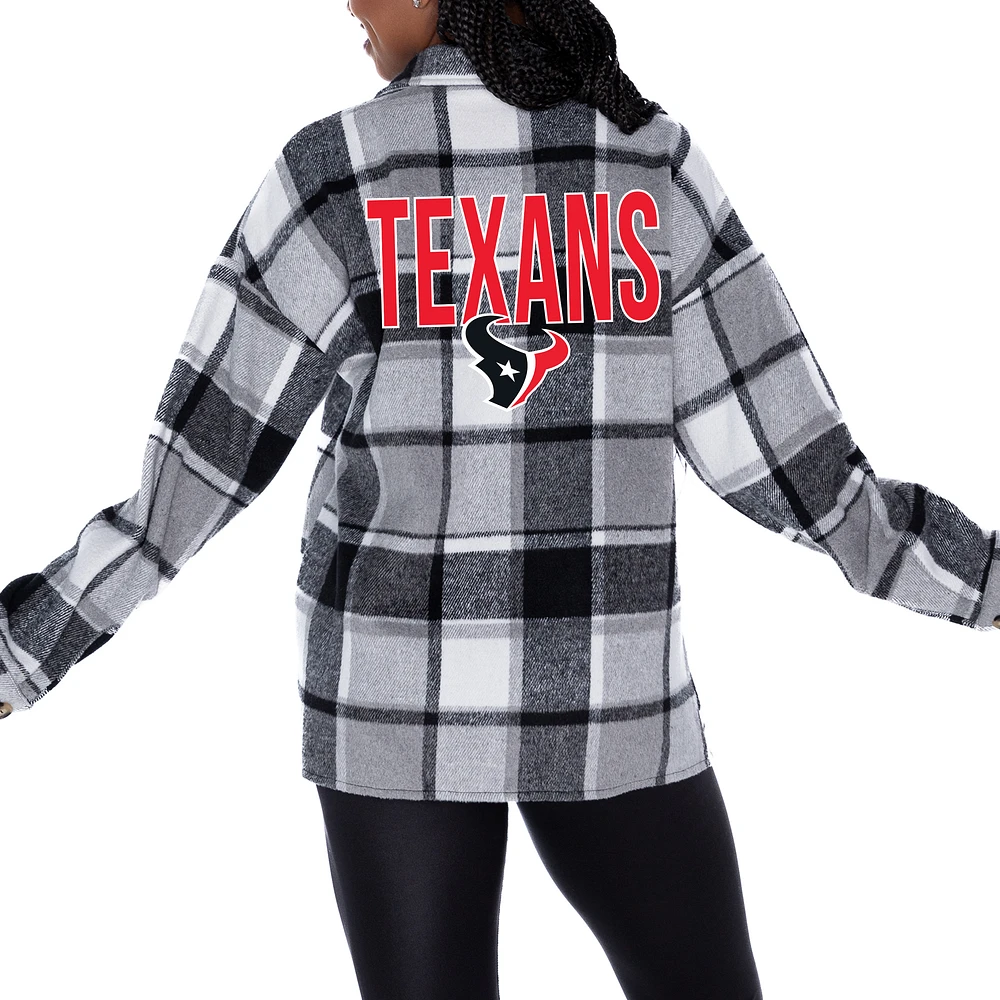 Women's Gameday Couture Gray Houston Texans Fieldside Fun Plaid Button-Up Overshirt
