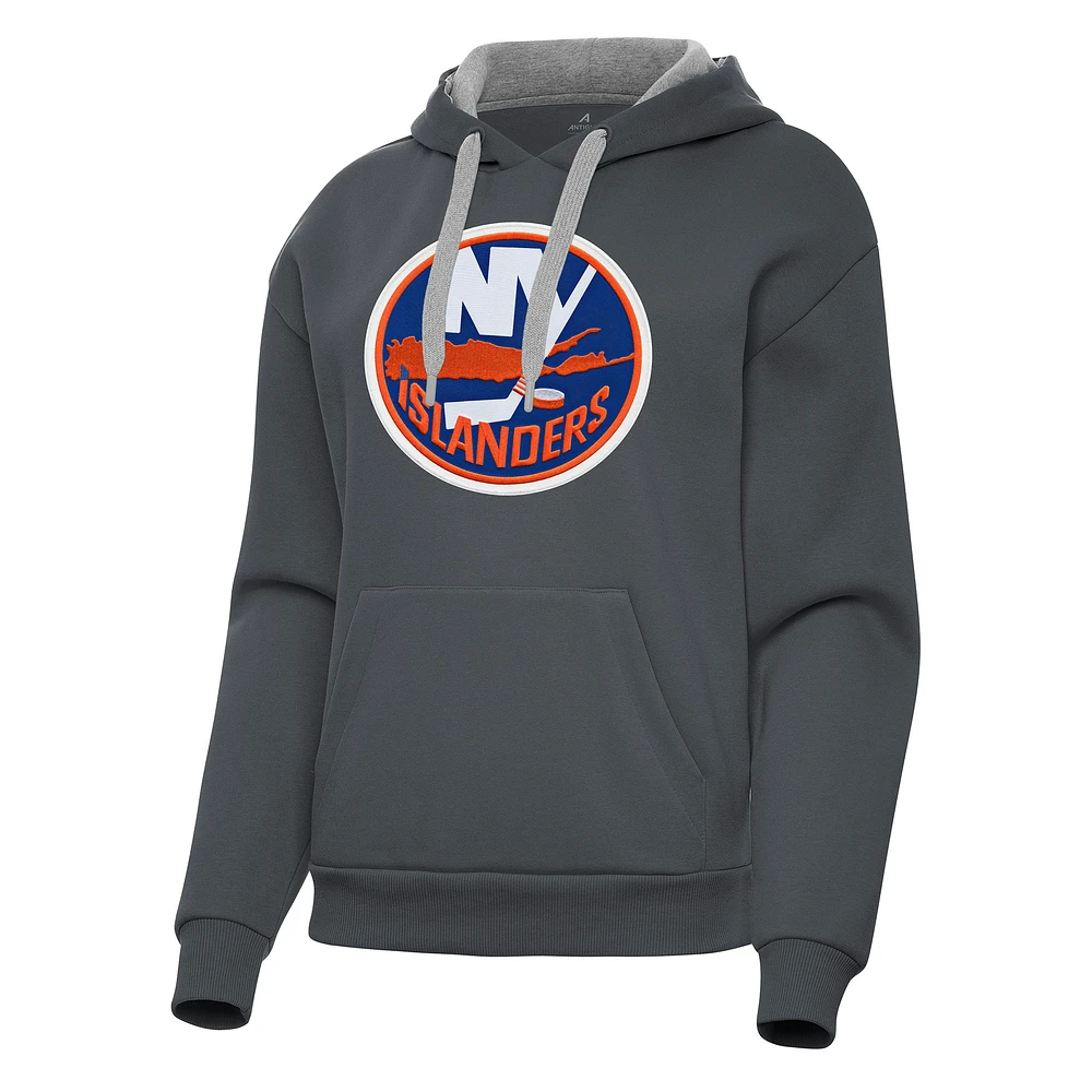 Women's Antigua Charcoal New York Islanders Victory Pullover Hoodie