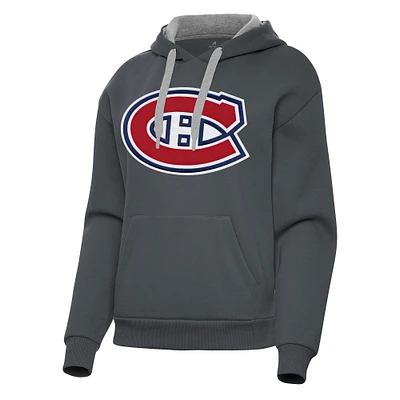 Women's Antigua Charcoal Montreal Canadiens Victory Pullover Hoodie