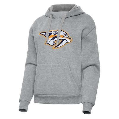 Women's Antigua Heather Gray Nashville Predators Victory Pullover Hoodie