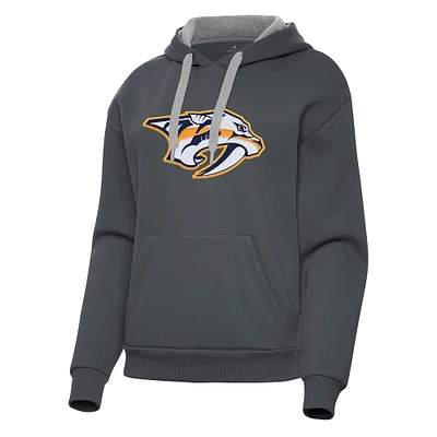 Women's Antigua Charcoal Nashville Predators Victory Pullover Hoodie