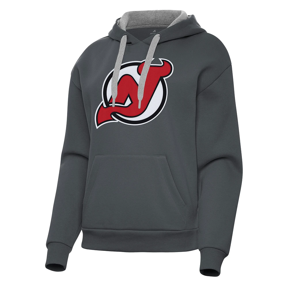 Women's Antigua Charcoal New Jersey Devils Victory Pullover Hoodie