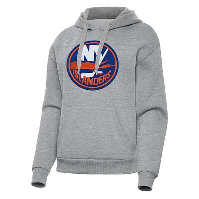 Women's Antigua Heather Gray New York Islanders Victory Pullover Hoodie
