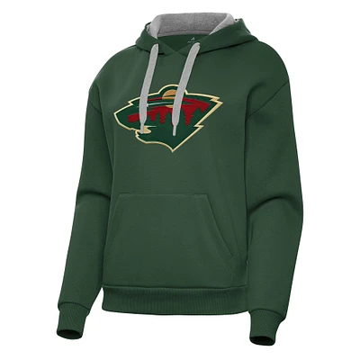 Women's Antigua Hunter Green Minnesota Wild Victory Pullover Hoodie