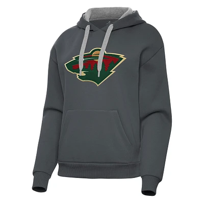 Women's Antigua Charcoal Minnesota Wild Victory Pullover Hoodie