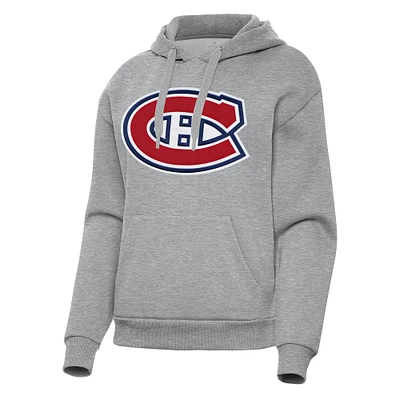 Women's Antigua Heather Gray Montreal Canadiens Victory Pullover Hoodie