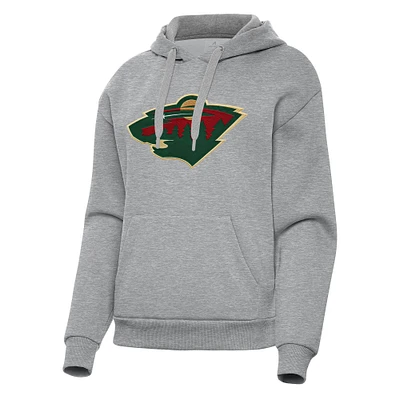 Women's Antigua Heather Gray Minnesota Wild Victory Pullover Hoodie