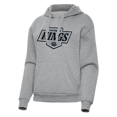 Women's Antigua Heather Gray Los Angeles Kings Victory Pullover Hoodie