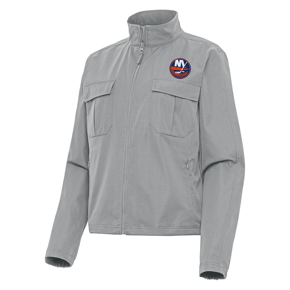 Women's Antigua Gray New York Islanders Even Par Full-Zip Jacket
