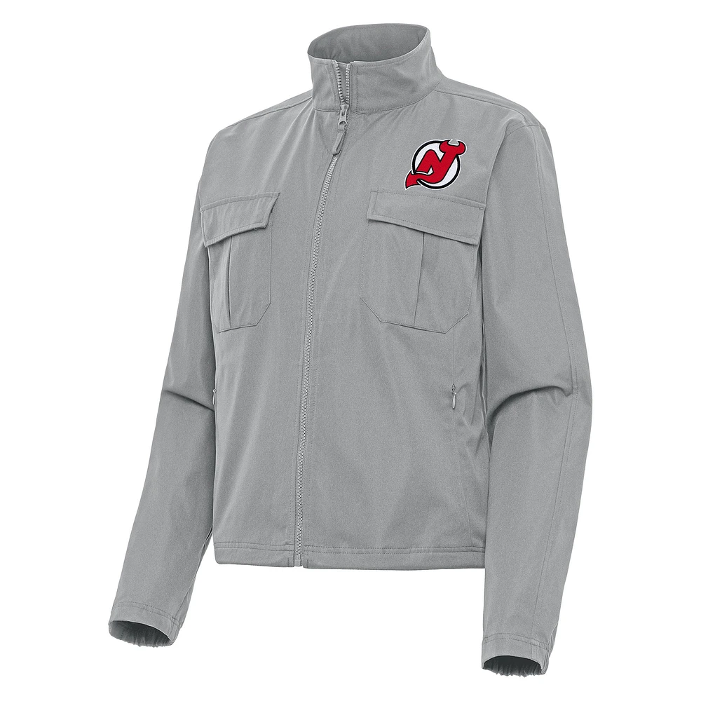 Women's Antigua Gray New Jersey Devils Even Par Full-Zip Jacket