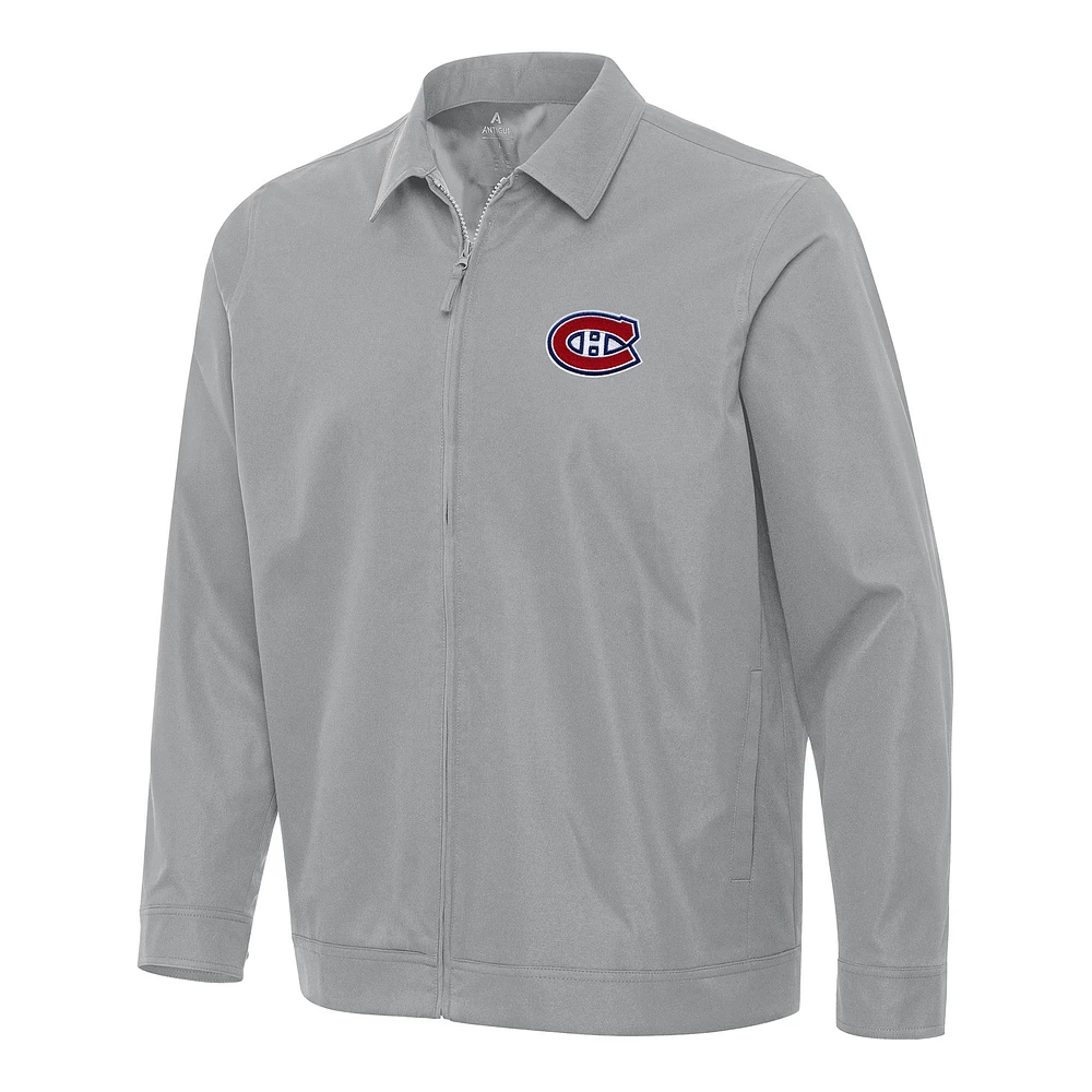 Men's Antigua Gray Montreal Canadiens Pivot Full-Zip Jacket
