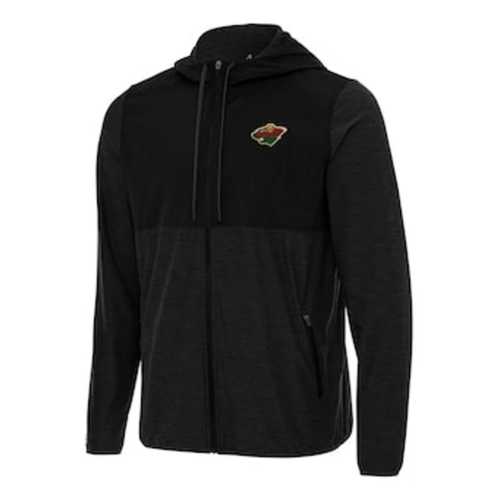 Men's Antigua Black Minnesota Wild Sway Full-Zip Hoodie Jacket