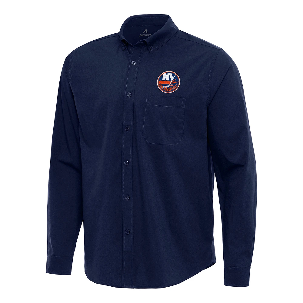 Men's Antigua Navy New York Islanders Flight Woven Tri-Blend Long Sleeve Button-Down Shirt