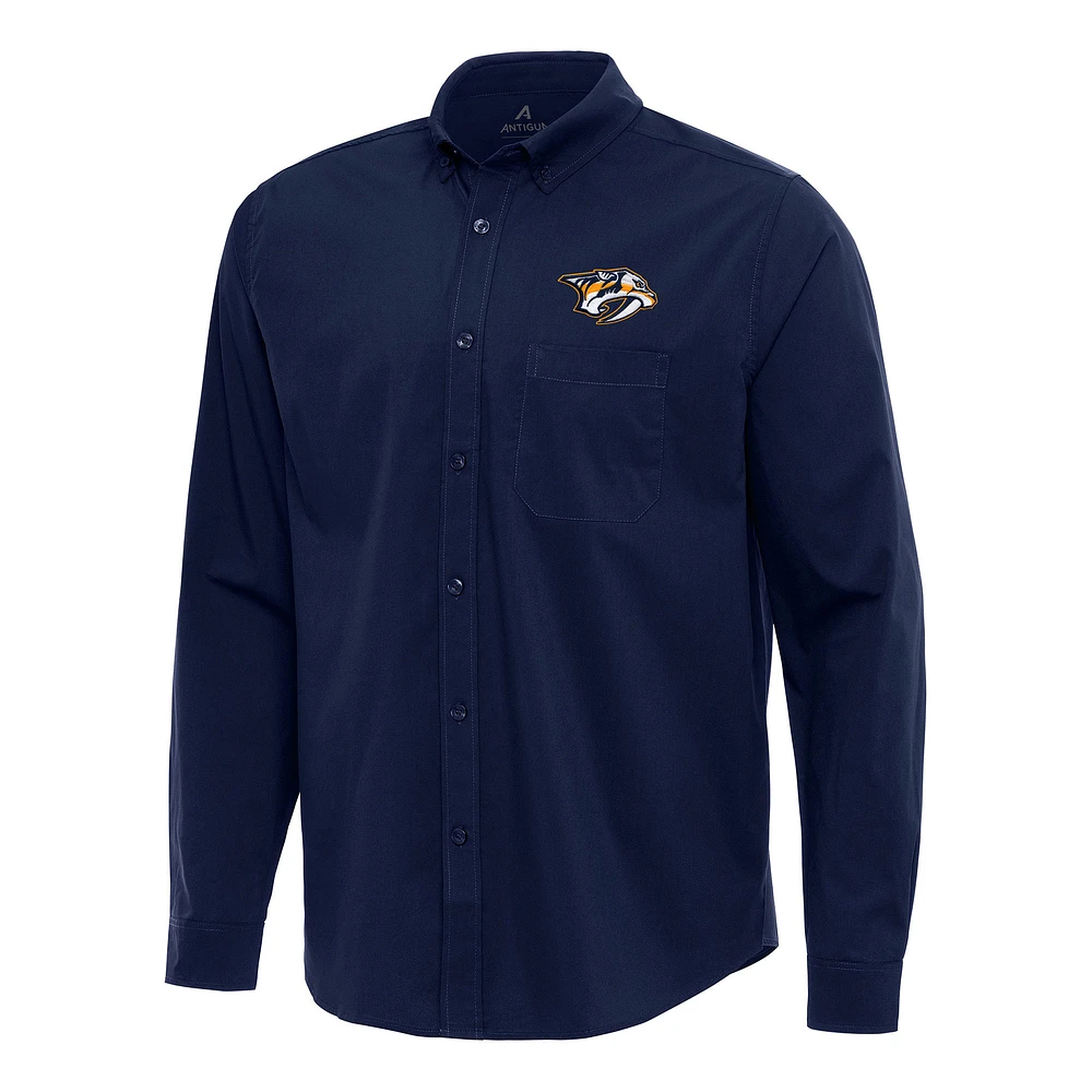 Men's Antigua Navy Nashville Predators Flight Woven Tri-Blend Long Sleeve Button-Down Shirt