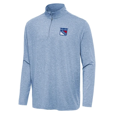 Men's Antigua Heather Blue New York Rangers Hunk Quarter-Zip Top