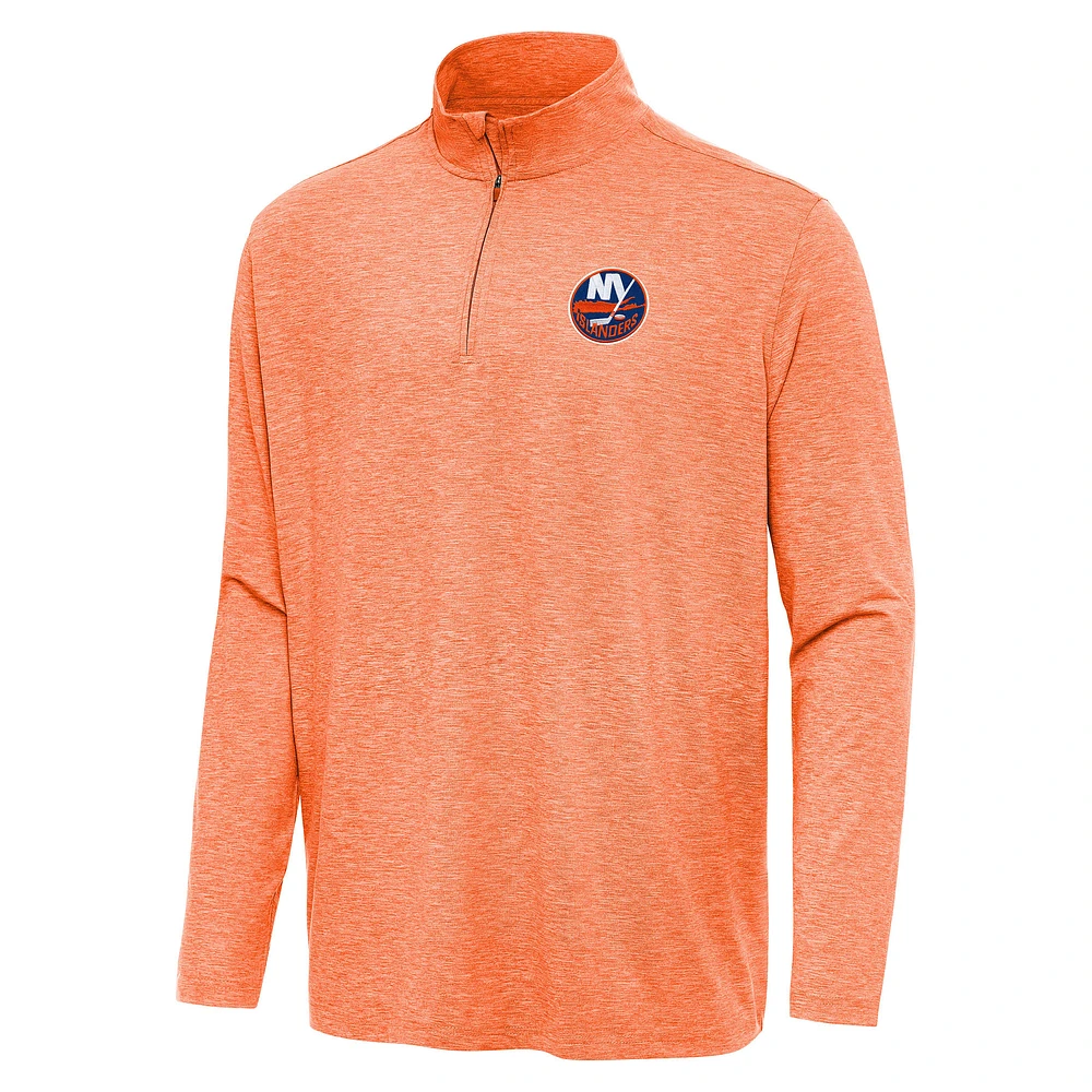 Men's Antigua Heather Orange New York Islanders Hunk Quarter-Zip Top