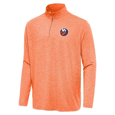 Men's Antigua Heather Orange New York Islanders Hunk Quarter-Zip Top