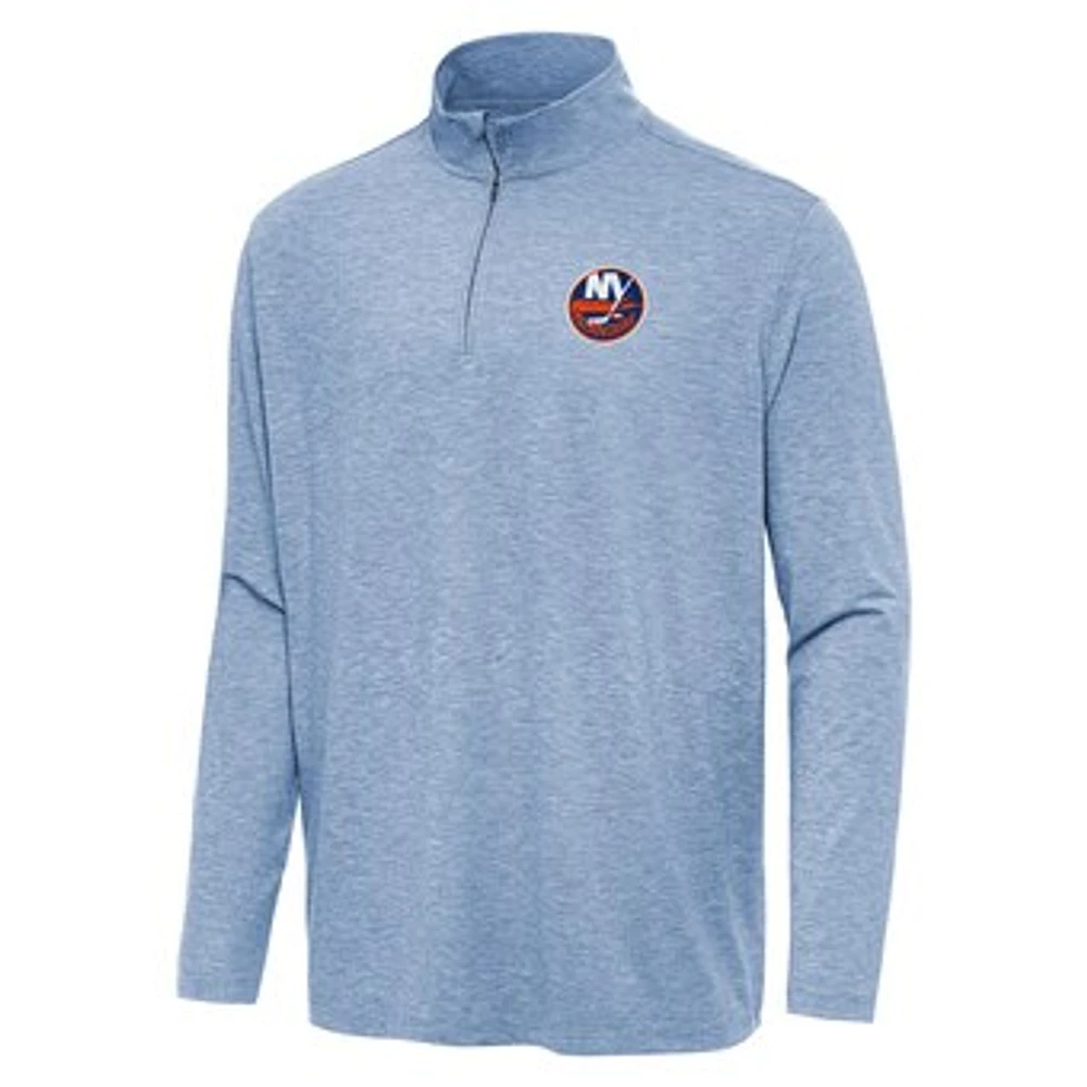 Men's Antigua Heather Aqua New York Islanders Hunk Quarter-Zip Top