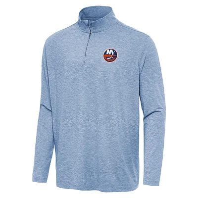 Men's Antigua Heather Aqua New York Islanders Hunk Quarter-Zip Top