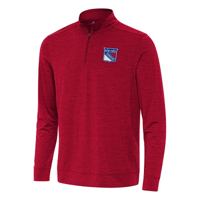 Men's Antigua Heather Red New York Rangers Bright Quarter-Zip Top