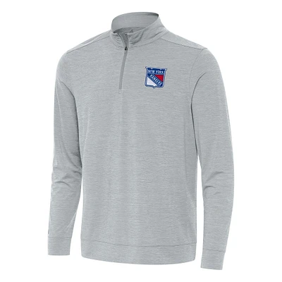 Men's Antigua Heather Gray New York Rangers Bright Quarter-Zip Top