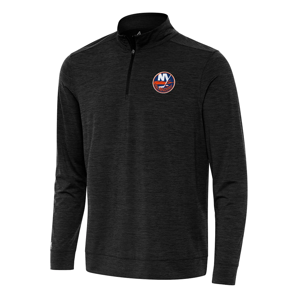 Men's Antigua Heather Black New York Islanders Bright Quarter-Zip Top