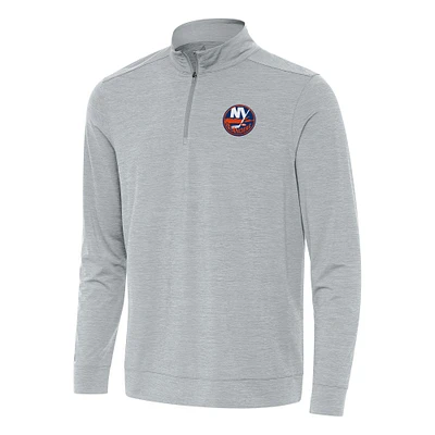 Men's Antigua Heather Gray New York Islanders Bright Quarter-Zip Top