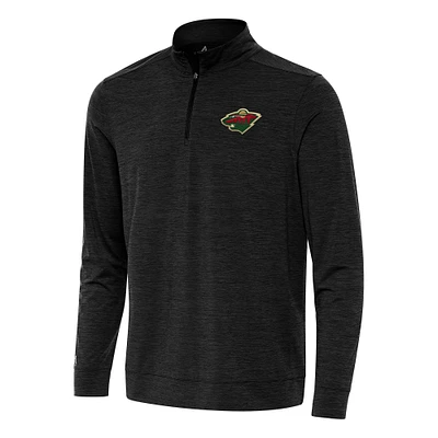 Men's Antigua Heather Black Minnesota Wild Bright Quarter-Zip Top