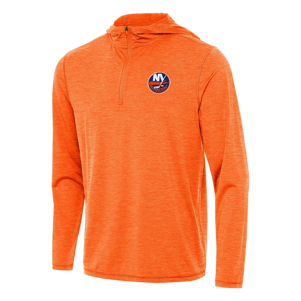 Men's Antigua Heather Orange New York Islanders Tidy Quarter-Zip Hoodie