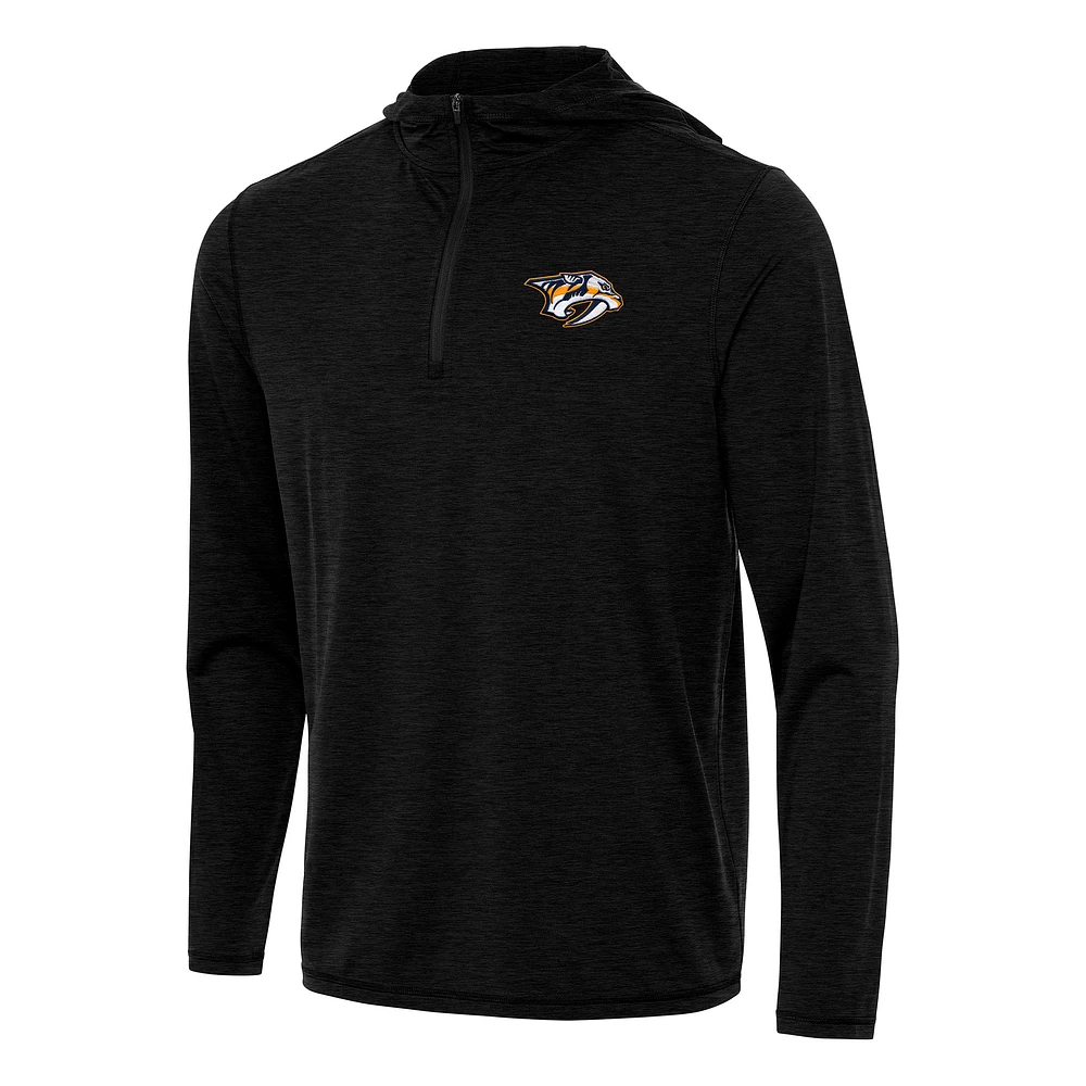 Men's Antigua Heather Black Nashville Predators Tidy Quarter-Zip Hoodie