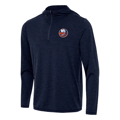 Men's Antigua Heather Navy New York Islanders Tidy Quarter-Zip Hoodie