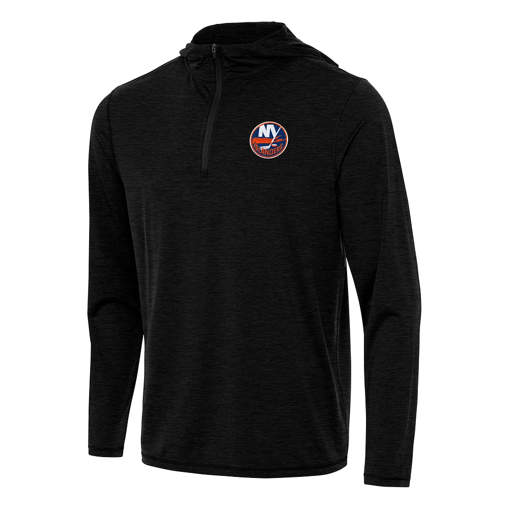 Men's Antigua Heather Black New York Islanders Tidy Quarter-Zip Hoodie