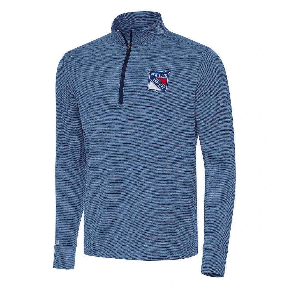 Men's Antigua Heather Navy New York Rangers Cause Quarter-Zip Top