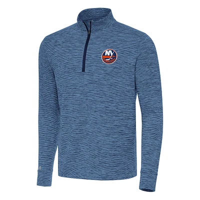 Men's Antigua Heather Navy New York Islanders Cause Quarter-Zip Top