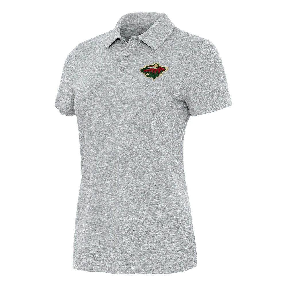 Women's Antigua Heather Gray Minnesota Wild Matter Polo