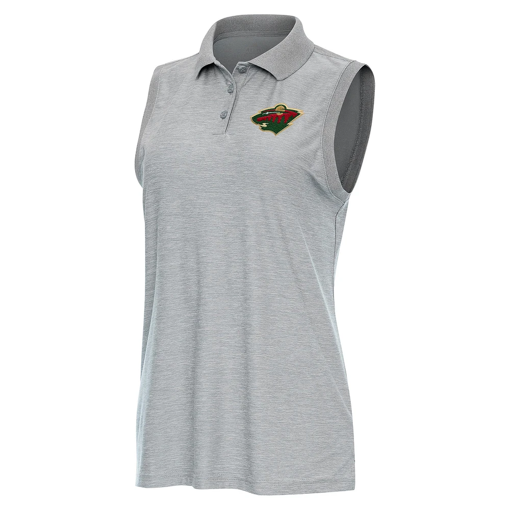 Women's Antigua Heather Gray Minnesota Wild Recap Sleeveless Polo