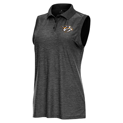 Women's Antigua Heather Black Nashville Predators Recap Sleeveless Polo