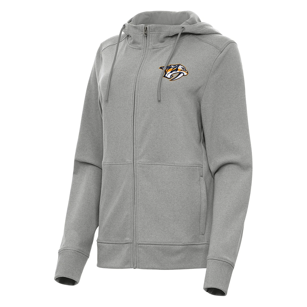Women's Antigua Heather Nashville Predators Seeker Full-Zip Hoodie