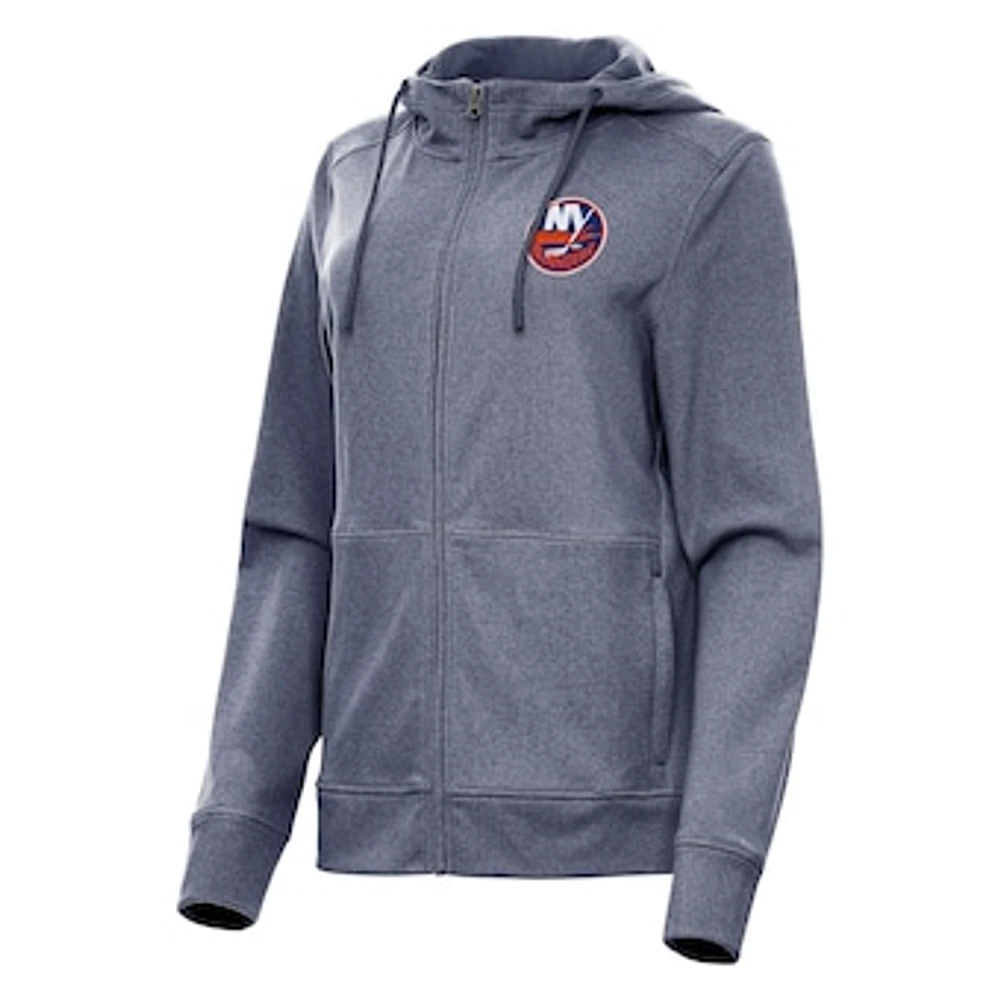Women's Antigua Heather Navy New York Islanders Seeker Full-Zip Hoodie