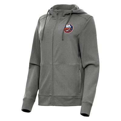 Women's Antigua Heather Black New York Islanders Seeker Full-Zip Hoodie