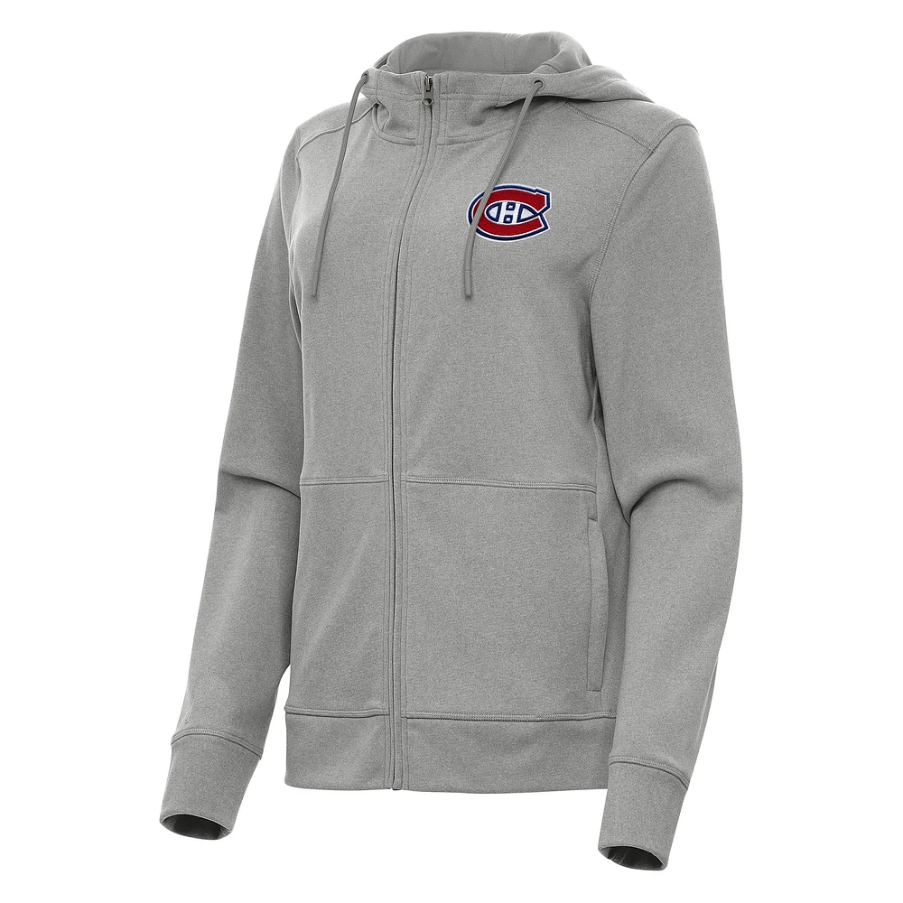 Women's Antigua Heather Montreal Canadiens Seeker Full-Zip Hoodie