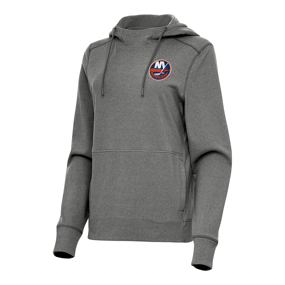 Women's Antigua Heather Black New York Islanders Justice Pullover Hoodie